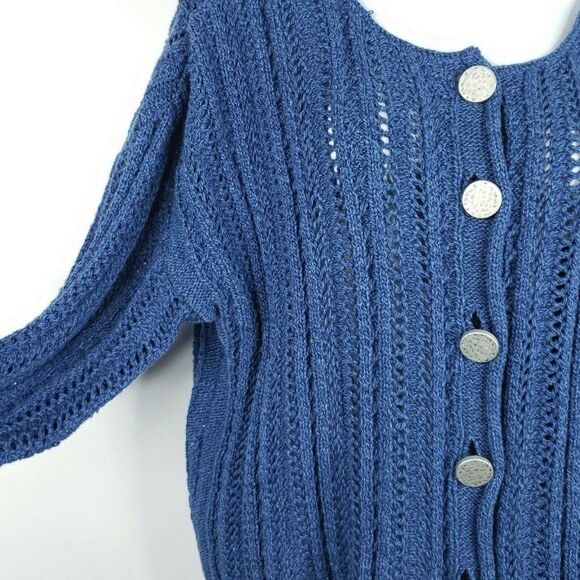 JP Berringer Blue Sweater Crop M Vintage 90s Open Knit Silver Buttons New - Picture 7 of 9